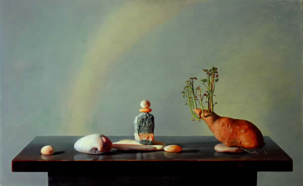 "Yam and Stone" - oil on wood panel - by Marlies Ihmels-Herget