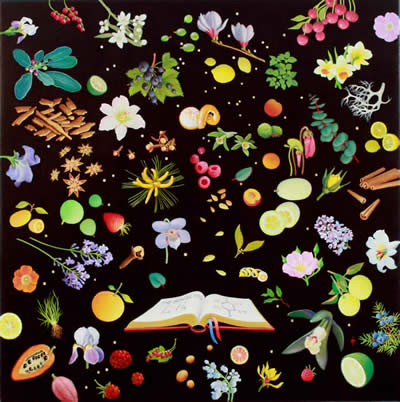 Fragrance - Artificial Scent Variations - oil on linen - 26 x 26 inches - by Marlies Ihmels