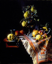 Fruit with Oriental Rug - oil on canvas - 1989 - by Marlies Ihmels a.k.a. Marlies Herget