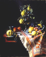 Fruit with Oriental Rug_ oil on linen_ by Marlies Ihmels