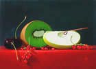 Kiwi with apple and Berries - oil on panel - 5 x 7 inches - by Marlies Ihmels