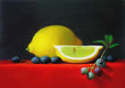Lemon with Blueberries - oil on panel - 5 x 7 inches - by Marlies Ihmels